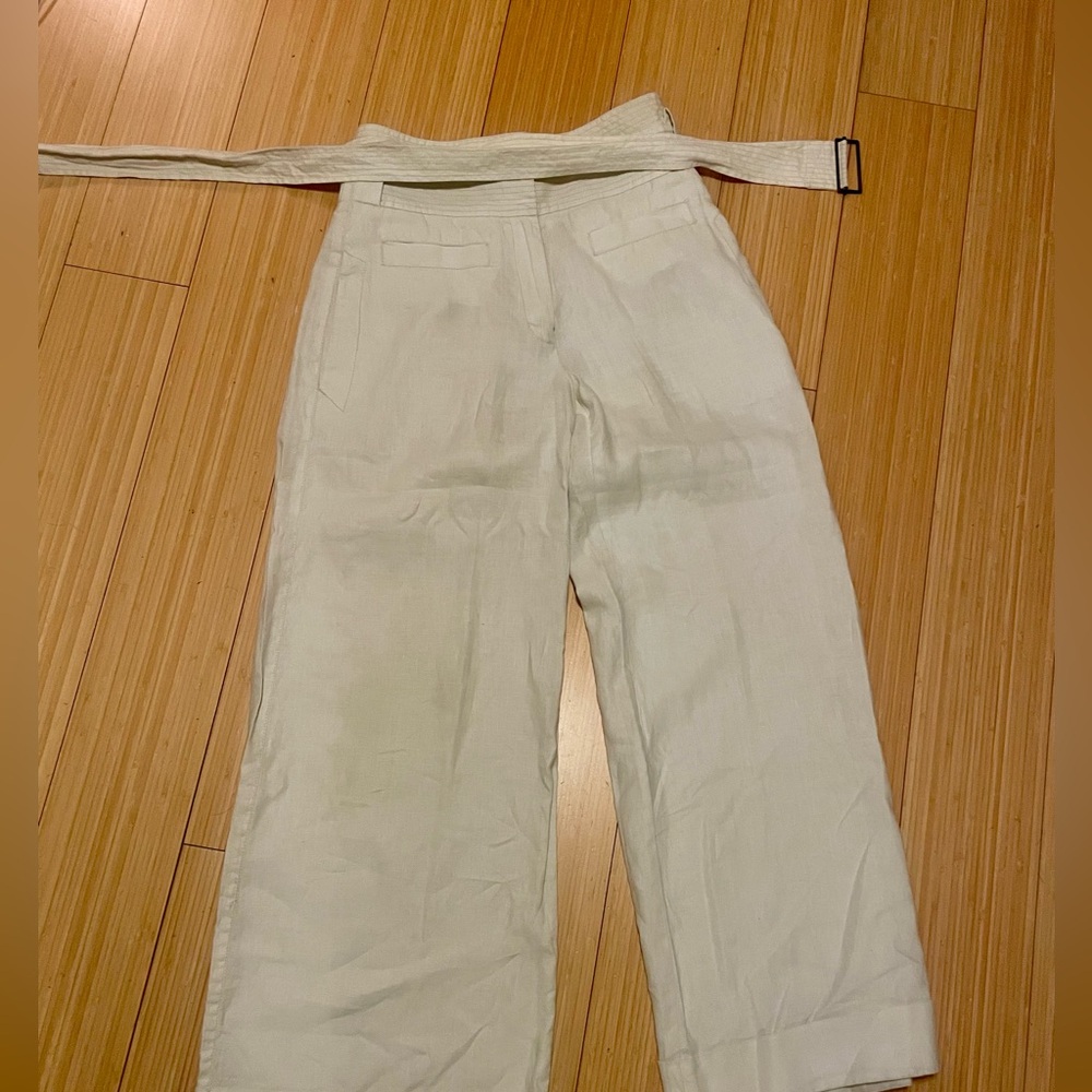 Robert Rodriguez Off-White Linen Wide Leg Pants with Belt